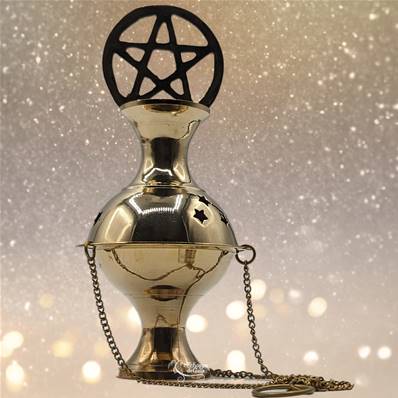 Brûle encens - Encensoir Doré avec Chainette Motif Pentagramme