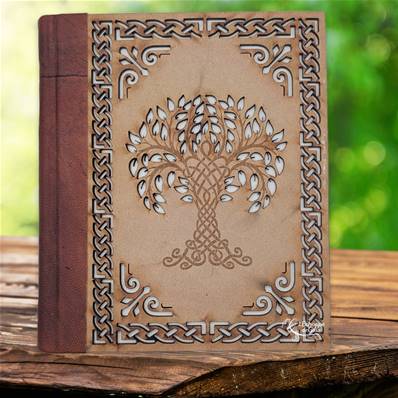 Grimoire en Cuir et Couverture en Bois Arbre de Vie